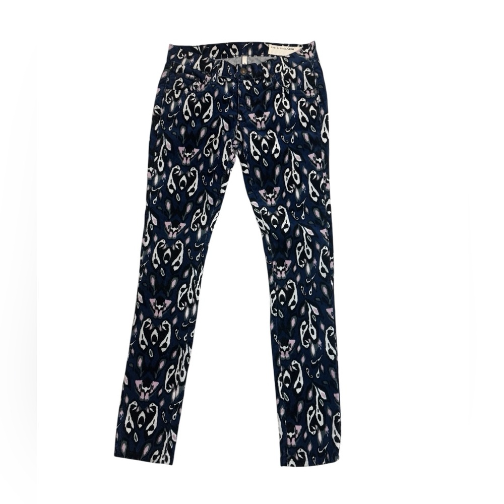 Rag & Bone Skinny Corduroys Ikat Size 24 Navy Blue Abstract